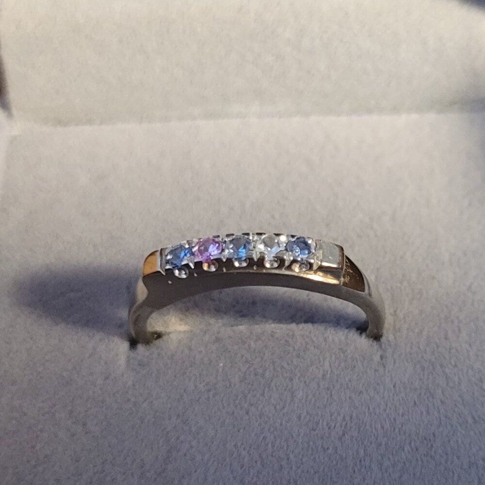 14k Topaz Wedding Band White Gold 5 Stone MultiColor Anniversary or Mothers Ring - Picture 2 of 14